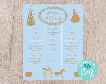 Cinderella Any Birthday Milestone Poster Printable - Editable INSTANT DOWNLOAD