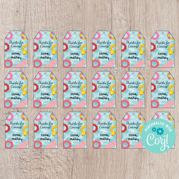 Pool Floatie Party Favor Tags Printable - Editable INSTANT DOWNLOAD