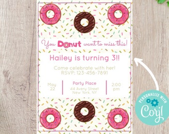 Donut and Sprinkles Party Vertical Invitation - Editable INSTANT DOWNLOAD