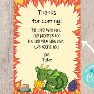 Dragon Vertical Birthday Thank You Card - Fully Editable INSTANT DOWNLOAD