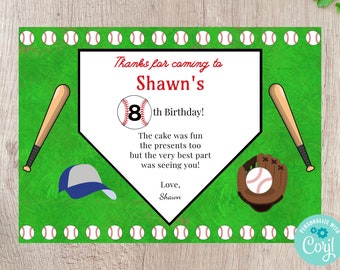Baseball Party Horizontal Thank You Card - Editable INSTANT DOWNLOAD