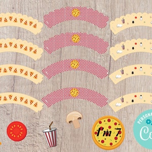 Pizza Cupcake Toppers and Wrappers Printable - Editable INSTANT DOWNLOAD