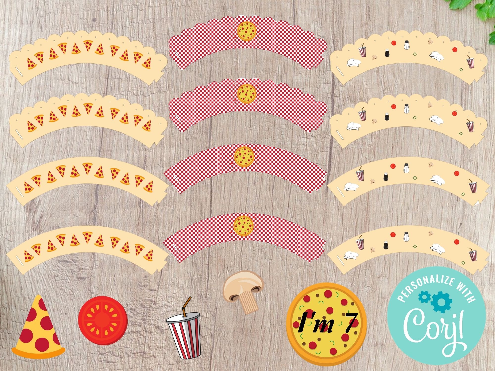 Pizza Cupcake Toppers and Wrappers Printable - Editable INSTANT ...