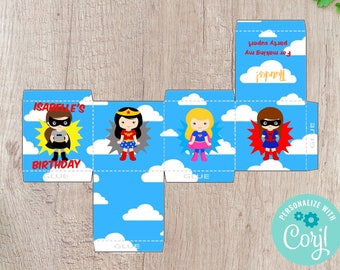 Super Girls Party Favor Box Imprimible - DESCARGA INSTANTE Editable