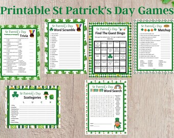 St Patrick's Day Set of 6 Games Printable - INSTANT DOWNLOAD