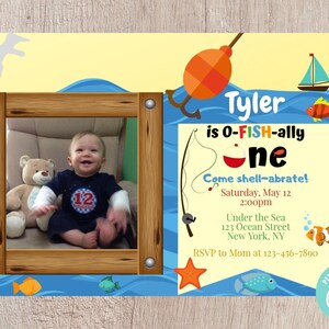 O-Fish-ally One Photo Birthday Invitation - Editable INSTANT DOWNLOAD