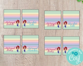 Mermaid Party Place Cards - Food Cards Printable - Editable INSTANT DOWNLOAD