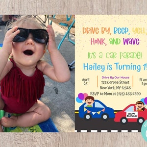 Car Parade Photo Birthday Invitation - Editable INSTANT DOWNLOAD