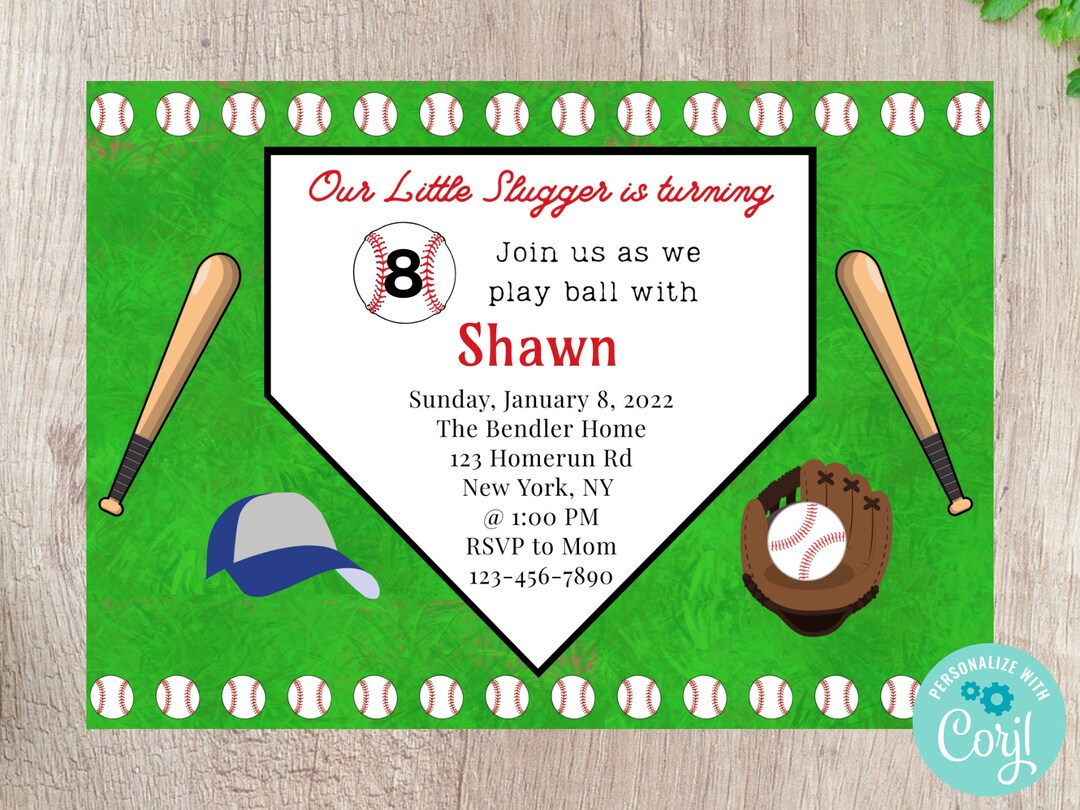 Baseball Party Horizontal Invitation - Editable INSTANT DOWNLOAD - Etsy