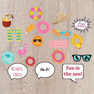 Pool Float Party Photo Props Printable - Editable INSTANT DOWNLOAD