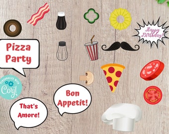 Pizza Party Photo Props Printable - Editable INSTANT DOWNLOAD