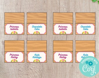 Luau Party Place Cards - Food Cards Printable - Editable INSTANT DOWNLOAD