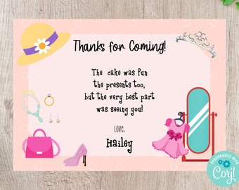 Dress Up Party Thank You Card - Fully Editable INSTANT DOWNLOAD