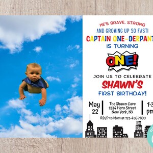 Captain One-derpants Photo Horizontal Birthday Invitation - Editable INSTANT DOWNLOAD