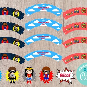 Super Girls Cupcake Toppers and Wrappers Printable - Editable INSTANT DOWNLOAD