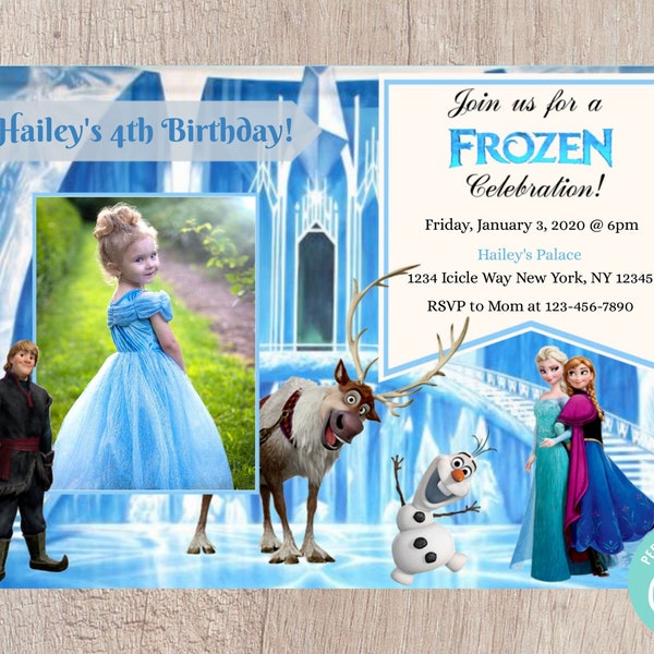 Frozen Photo Horizontal Birthday Invitation - Editable INSTANT DOWNLOAD