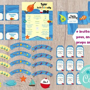 O-Fish-Ally One Party Bundle Printable - Editierbar SOFORTIGER DOWNLOAD - Einladung, Danke, Cupcake Wrapper, Banner, Favor Tags und mehr
