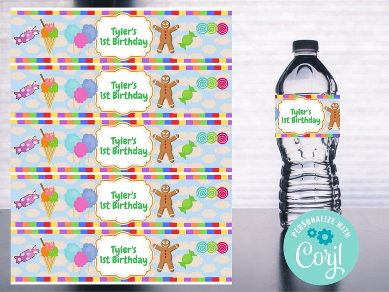 Candyland Party Water Bottle Label Printable Editable - Etsy