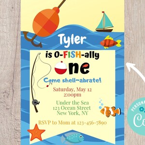 O-Fish-ally One Party Vertical Invitation - Editable INSTANT DOWNLOAD