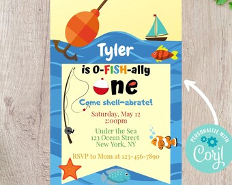 O-Fish-ally One Party Vertical Invitation - Editable INSTANT DOWNLOAD