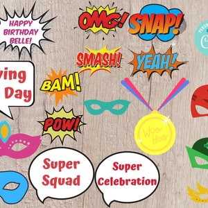 Super Girls Party Photo Props Printable - Editable INSTANT DOWNLOAD