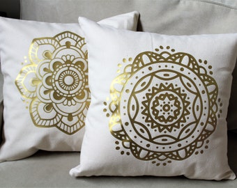 18" x 18" Gold Mandala Pillow Cover