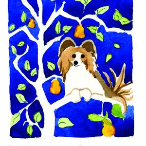 Papillon in een perenboom-Papillon-kerstkaart