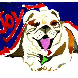 Tarjeta navideña con un bulldog: bulldog alegre