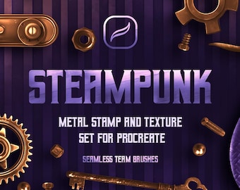 Steampunk brushes for Procreate, Metal textures and stamps