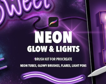 Neon Glow Brushes for Procreate: Tubes, Lights, Flares