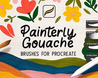 Gouache Brushes For Procreate: Painterly brushes + 3 Canvases