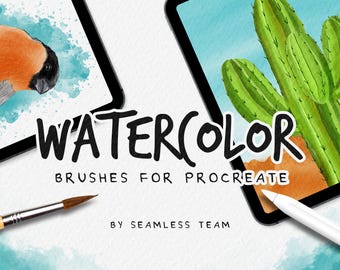 Realistic Watercolor brushes for procreate / Includes 3 Watercolor Paper Canvases