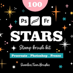 Stjärnstämpelpenslar: Glitter & Twinkle-set för Procreate, Photoshop, Fresco