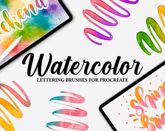 Realistic Watercolor Lettering brushes for Procreate / Watercolor calligraphy brushes and Paper canvas / iPad lettering