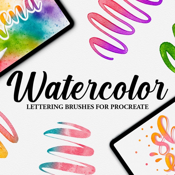 Realistic Watercolor Lettering brushes for Procreate / Watercolor calligraphy brushes and Paper canvas / iPad lettering