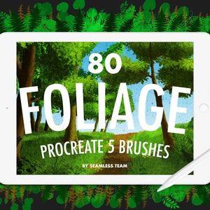 Foliage brushes for Procreate 5 / Set of 80 brushes / Nature elements for illustrating landscapes / Ipad + apple pencil