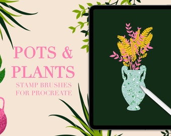 Pots and Plants brushes for Procreate / 40 stamp brushes / boho vase stamps /