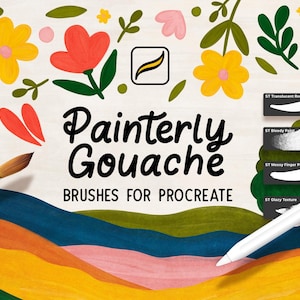 Gouache Brushes For Procreate: Painterly brushes + 3 Canvases