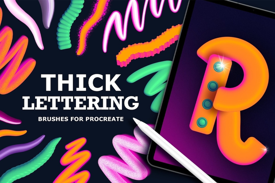 3D Lettering Brushes for Procreate: Thick Brush Set - Etsy