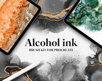 Procreate Alcohol Ink Brushes: Dynamic ink & Metallic Effect pens