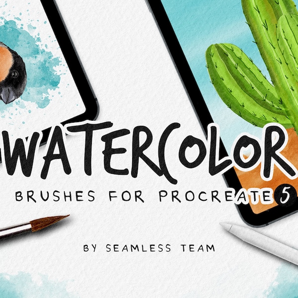 Watercolor brushes for procreate / Ipad + apple pencil / Realistic digital watercolor + Watercolor paper canvas / Set of 55 brushes
