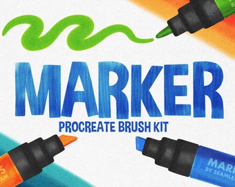 Marker brushes for Procreate 5 / Set of 26 brushes / Realistic marker texture + Paper canvas / Ipad + Apple pencil