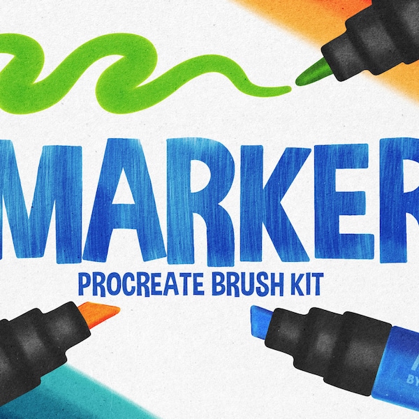 Marker brushes for Procreate 5 / Set of 26 brushes / Realistic marker texture + Paper canvas / Ipad + Apple pencil