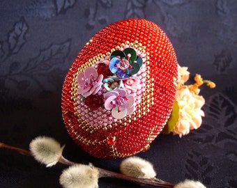 Decorative Easter Egg Souvenir Egg  Bead Crochet Easter Egg Red Easter Decoration