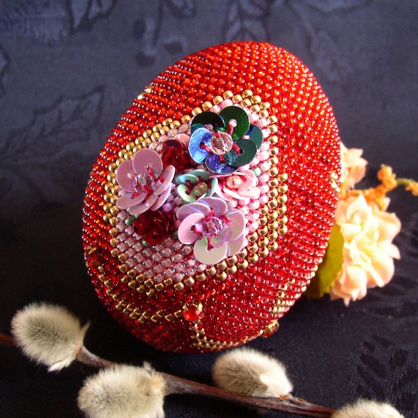 Decorative Easter Egg Souvenir Egg  Bead Crochet Easter Egg Red Easter Decoration