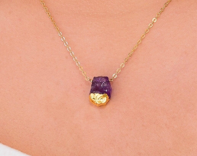 Featured listing image: Amethyst Raw Crystal Gold Dipped Necklace