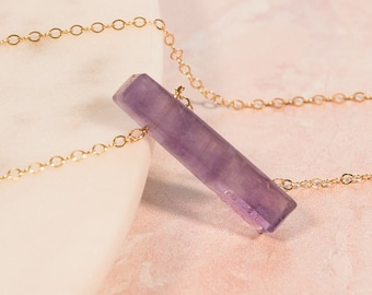 Amethyst Pendant Necklace, Handmade Jewelry, Amethyst Jewelry Gift, Amethyst Vertical Bar, Layering Necklace, February Birthstone Necklace