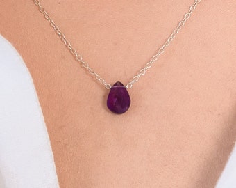 Amethyst Pendant Necklace, Amethyst Gemstone Necklace, Teardrop Pendant Amethyst Necklace