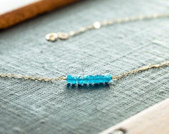 Apatite Necklace, Apatite Jewelry, Simple crystal necklace, Apatite Crystal Necklace, Blue crystal Necklace,Something Blue Crystal