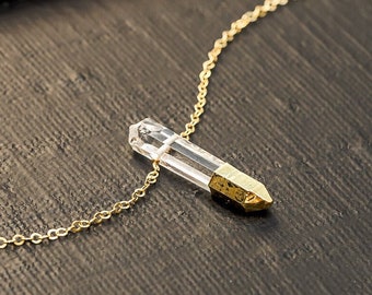 Quartz Crystal Gold-Dipped Pendant Necklace